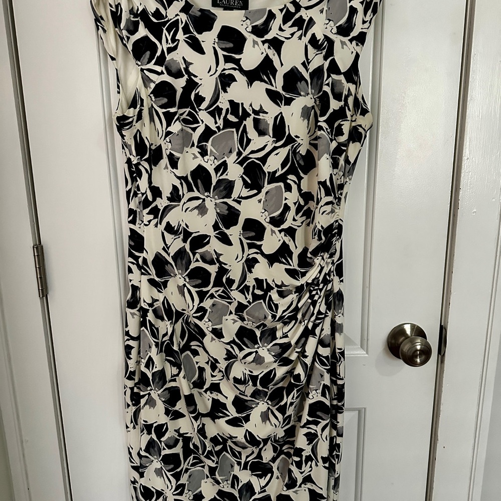 Ralph Lauren Black and Cream Floral Midi Dress